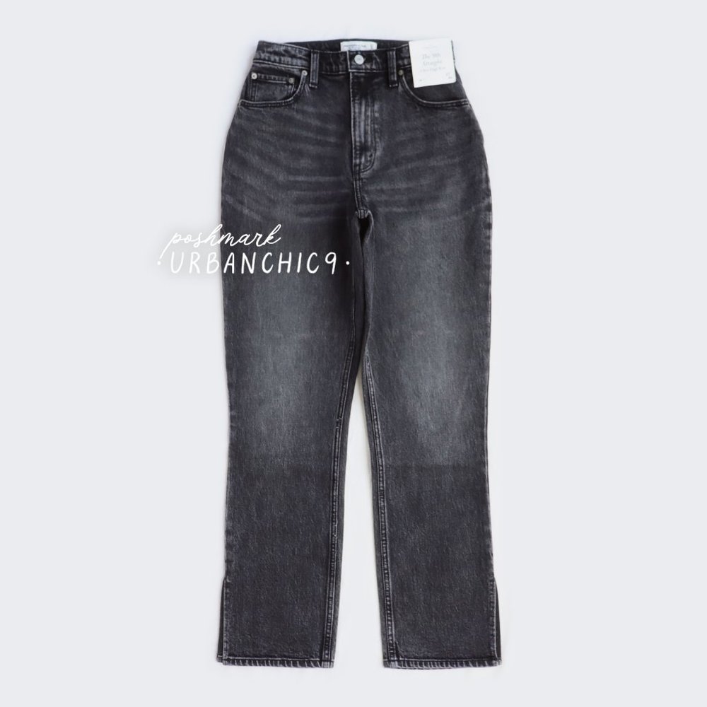 NWT ABERCROMBIE Curve Love 90s High Rise Straight Jean Gray Side Slit size 27 - Picture 5 of 14